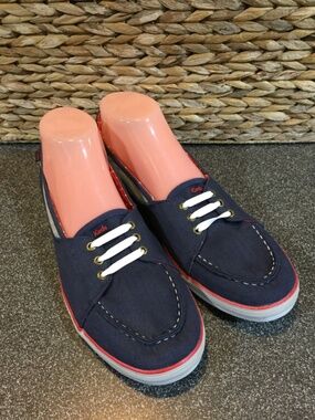 Keds Navy Blue Canvas Boat Shoes with Red Trim